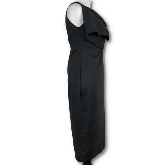 New Sarah Pacini dress 00 black 73% linen asymmetric wrap Minimalist avant-garde - Picture 3 of 13